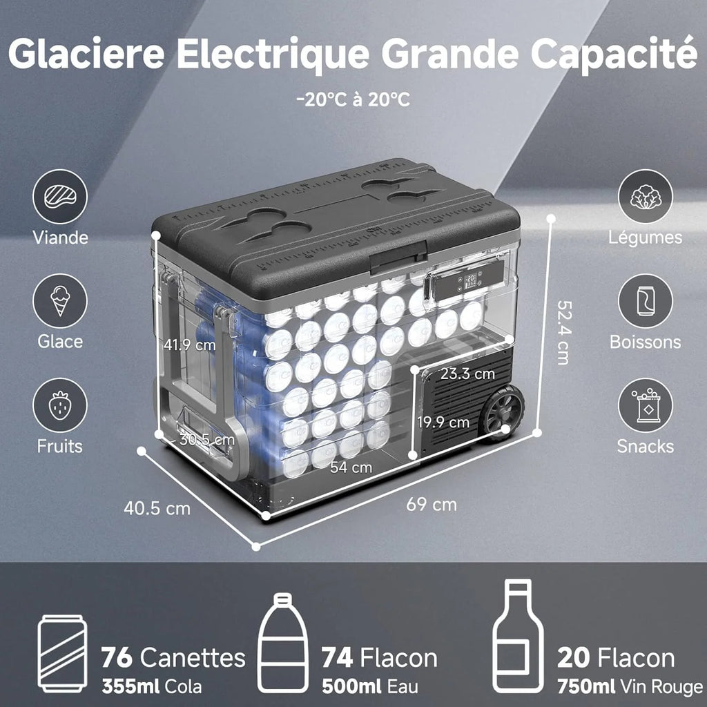 45L Glacière à Compresseur,Glaciere Électrique -20℃ à 20℃,Frigo Camion APP&Bouton Contrôle,12/24V DC et 100-240V AC Glaciere Camping Pour Voiture,Camion,Bateau et Prise De Courant -