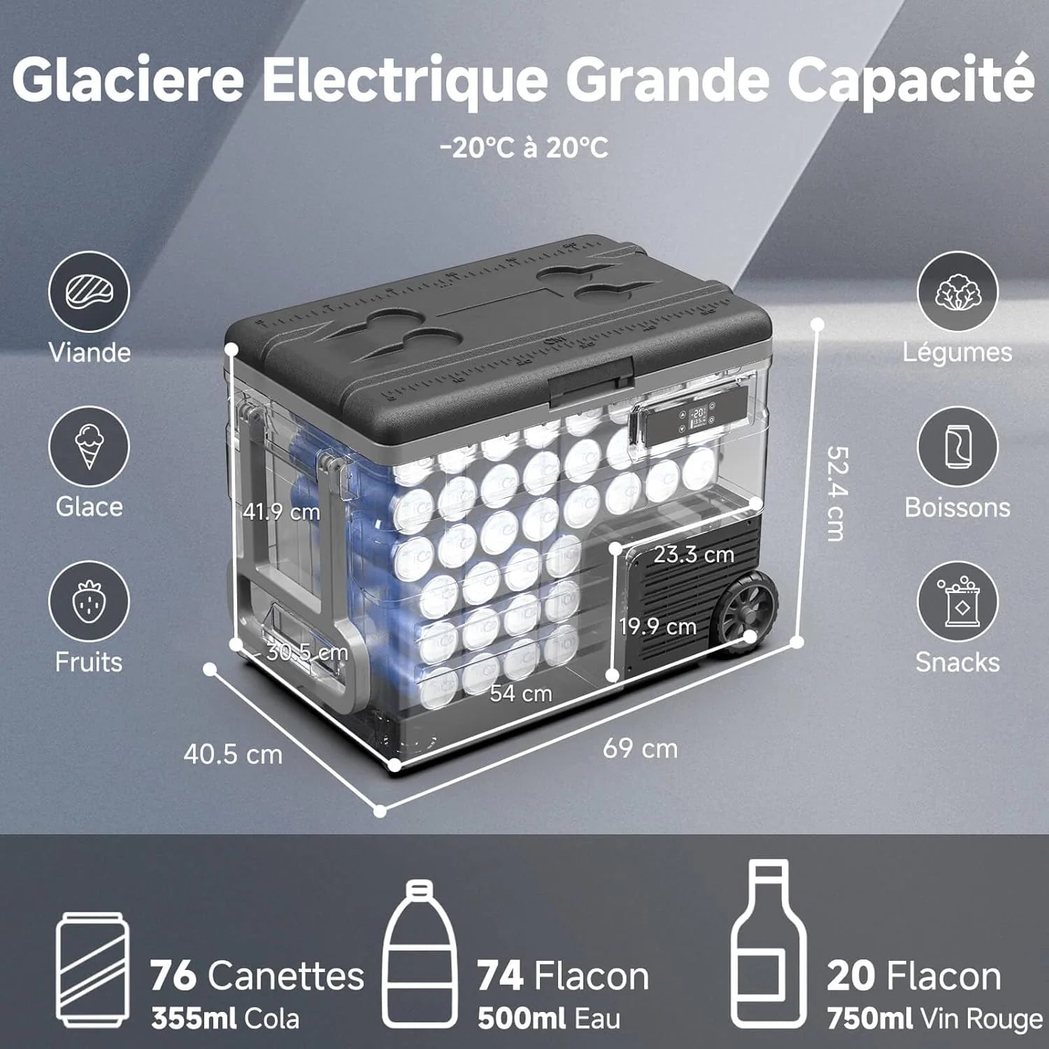 45L Glacière à Compresseur,Glaciere Électrique -20℃ à 20℃,Frigo Camion APP&Bouton Contrôle,12/24V DC et 100-240V AC Glaciere Camping Pour Voiture,Camion,Bateau et Prise De Courant -