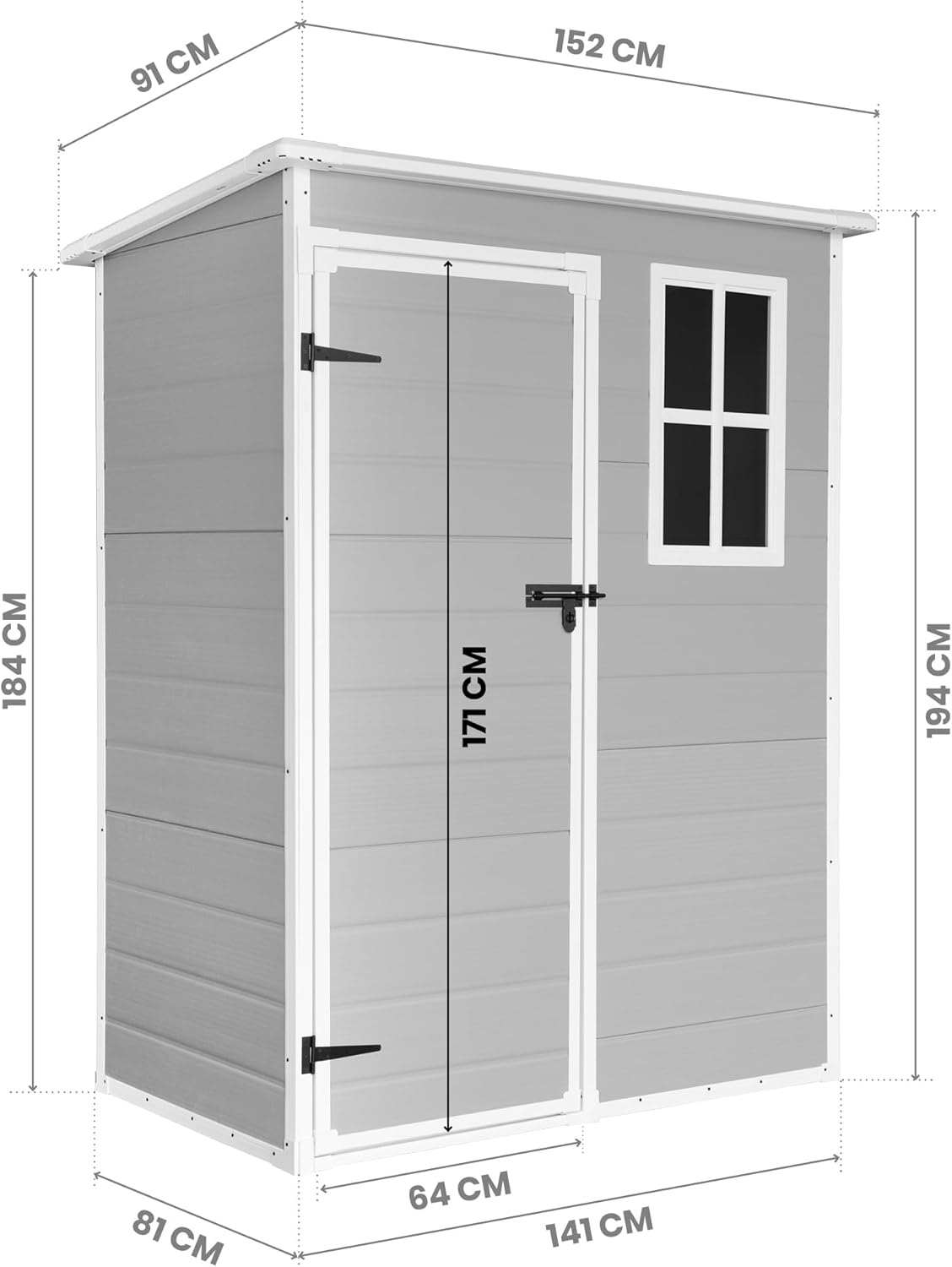 WASABI Abri de Jardin en Résine Unit 1.4 - Assemblage Simple - Fenêtre à lumière du Jour - Panneaux de 12mm d'épaisseur - Plancher Inclus - Blanc Gris - Cabane de Stockage extérieur en PVC 1,37m2