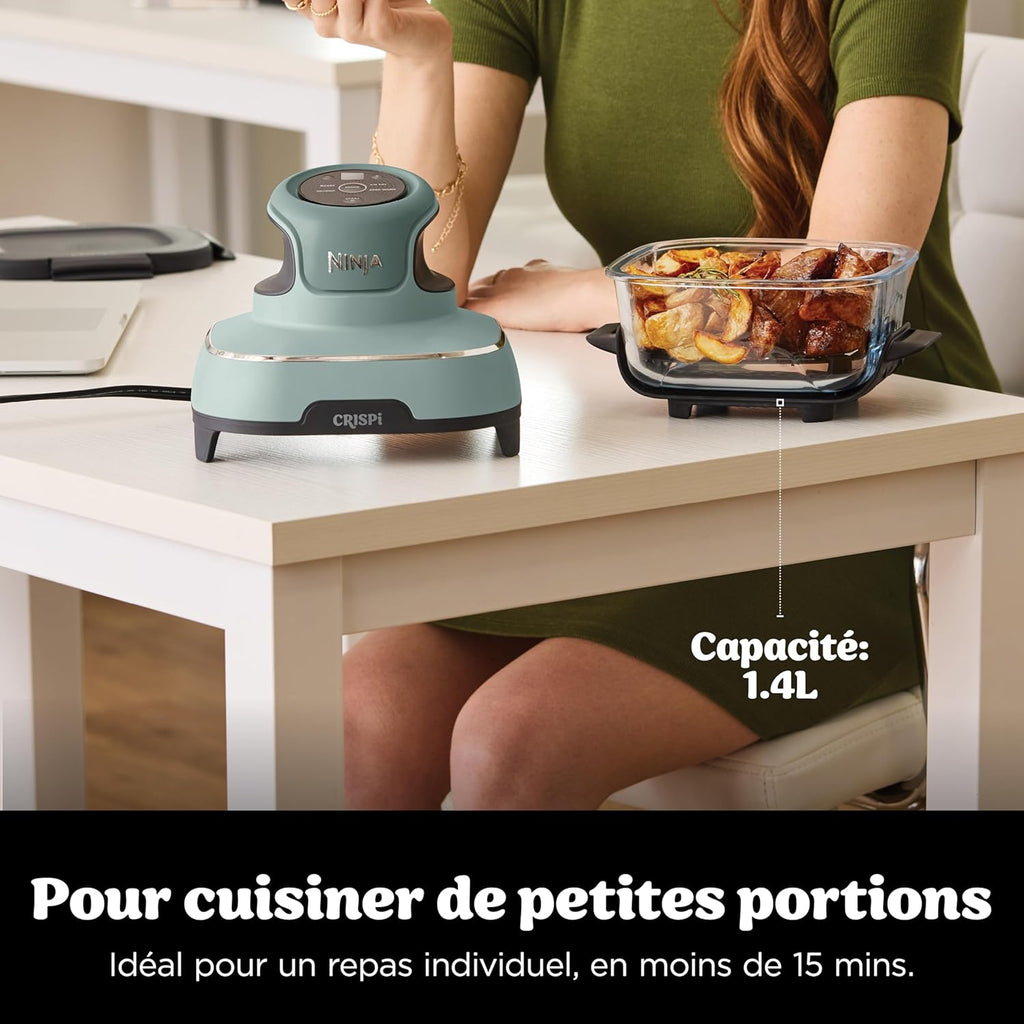Ninja CRISPi Friteuse sans huile portable, 3,8L, 4-en-1 : Frire sans huile, Rôtir, Garder au chaud, Recroustiller, Design compact, 2 récipients avec couvercles, 1 700 W, Sauge FN101EUSG