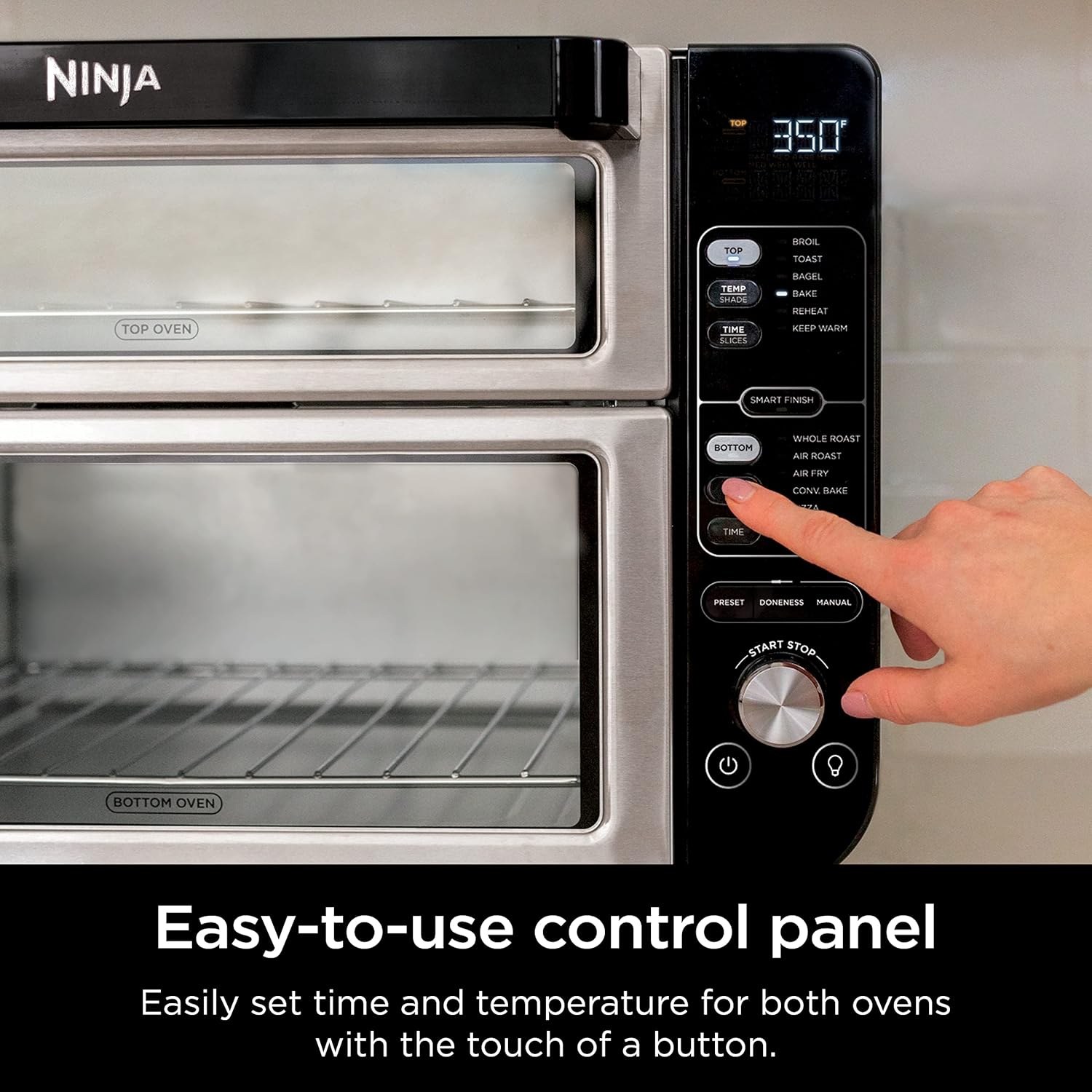 Ninja - Four double intelligent 12 en 1 DCT451 avec FlexDoor, thermomètre, FlavorSeal, finition intelligente, convection supérieure rapide et fond frit à l'air, acier inoxydable