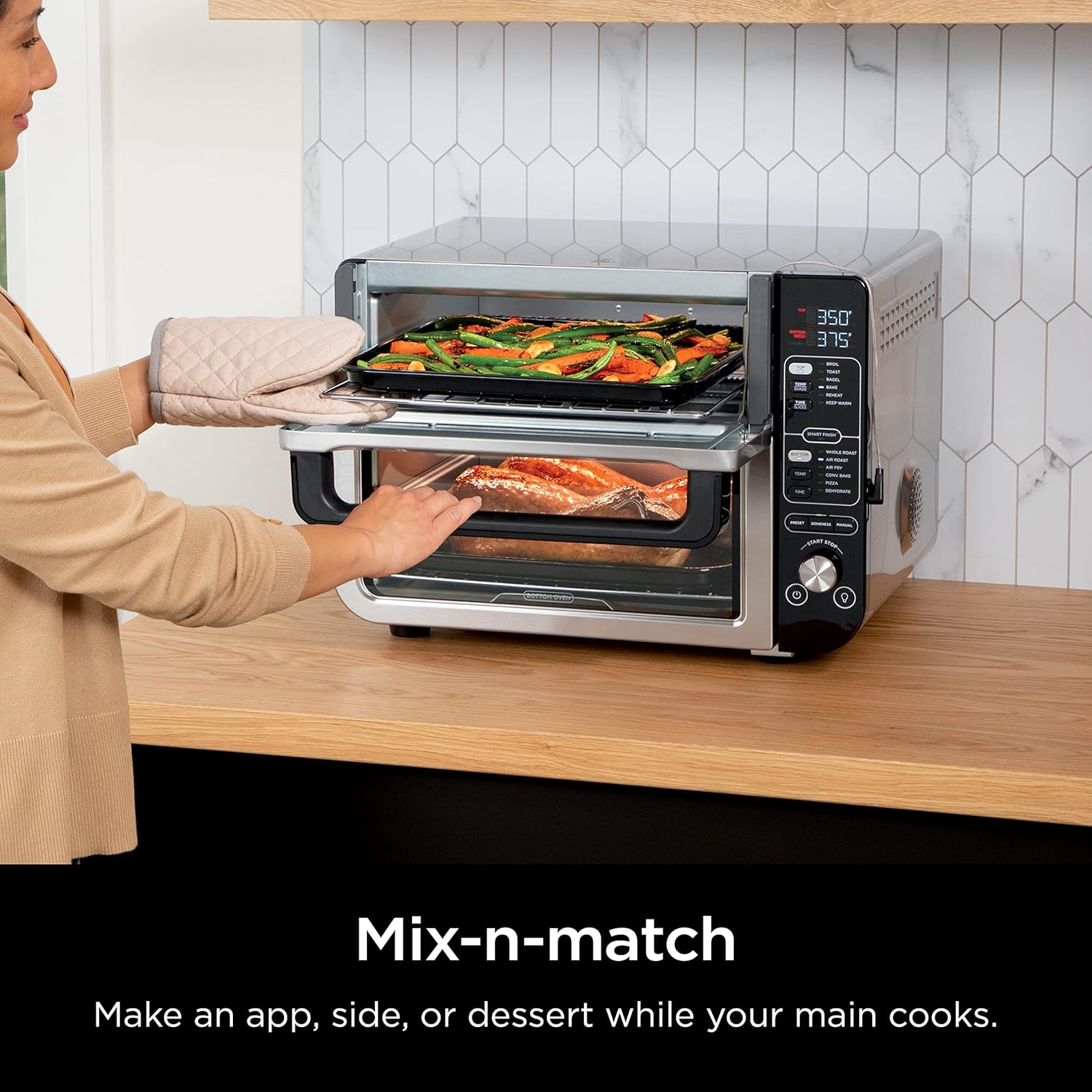 Ninja - Four double intelligent 12 en 1 DCT451 avec FlexDoor, thermomètre, FlavorSeal, finition intelligente, convection supérieure rapide et fond frit à l'air, acier inoxydable