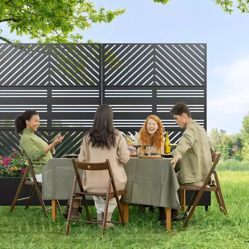 MAYEERTY Planter Box with Trellis Iron Black Parallel Line 01 Louvered Classic Combined Style 72x47x16in 3-Piece Set
