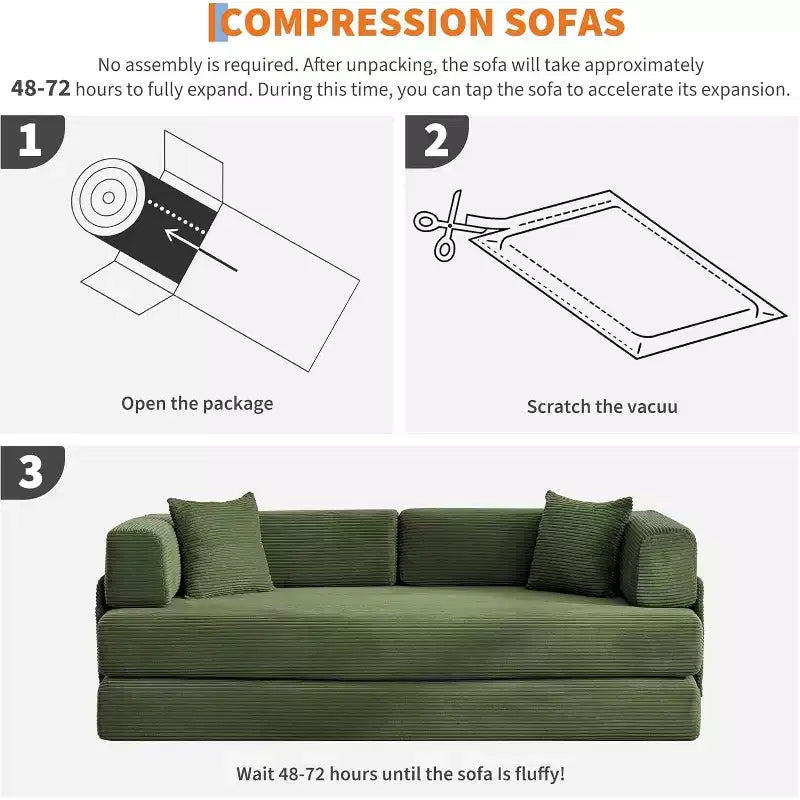 5-in-1 Convertible Sofa Bed, 78.8 Modular Corduroy Sleeper with Sturdy Frame, Multi-Functional Futon for Small Space, Living Room & Guest Room