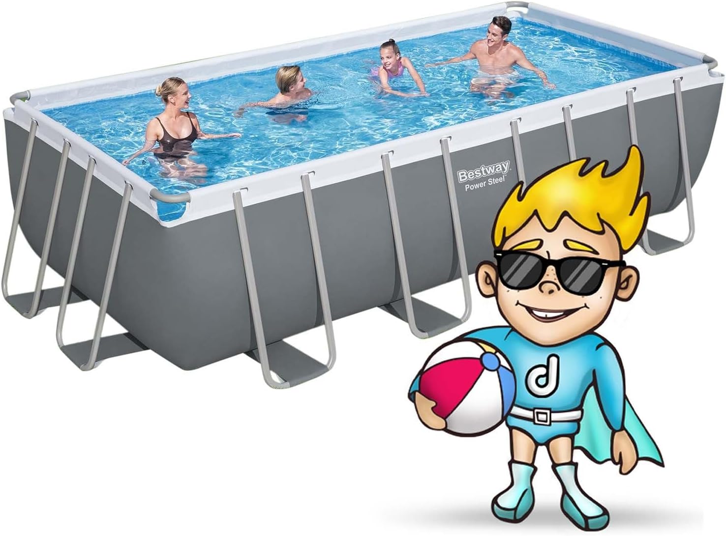 Bestway - Piscine Hors Sol Steel Pro Max, Filtre à Cartouche, bâche, échelle - 488 cm x 244 cm x 122 cm - Gris foncé