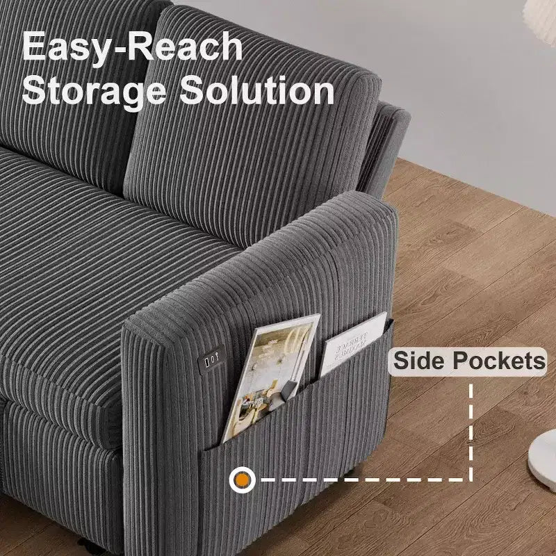 Dyonery 81 Sectional Sleeper Sofa, L-Shaped Pull Out Couch with Reversible Storage Chaise, USB, Reclining Backrest