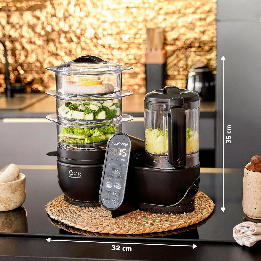 Babymoov Robot Cuiseur Bébé Nutribaby(+) XL - Grande Capacité 2,9L - Jusqu'à 14 Repas en 1 Cycle - 6 Fonctions en 1-2 Paniers Vapeur - Diversification Alimentaire - Mixeur Cuiseur Bébé, Noir