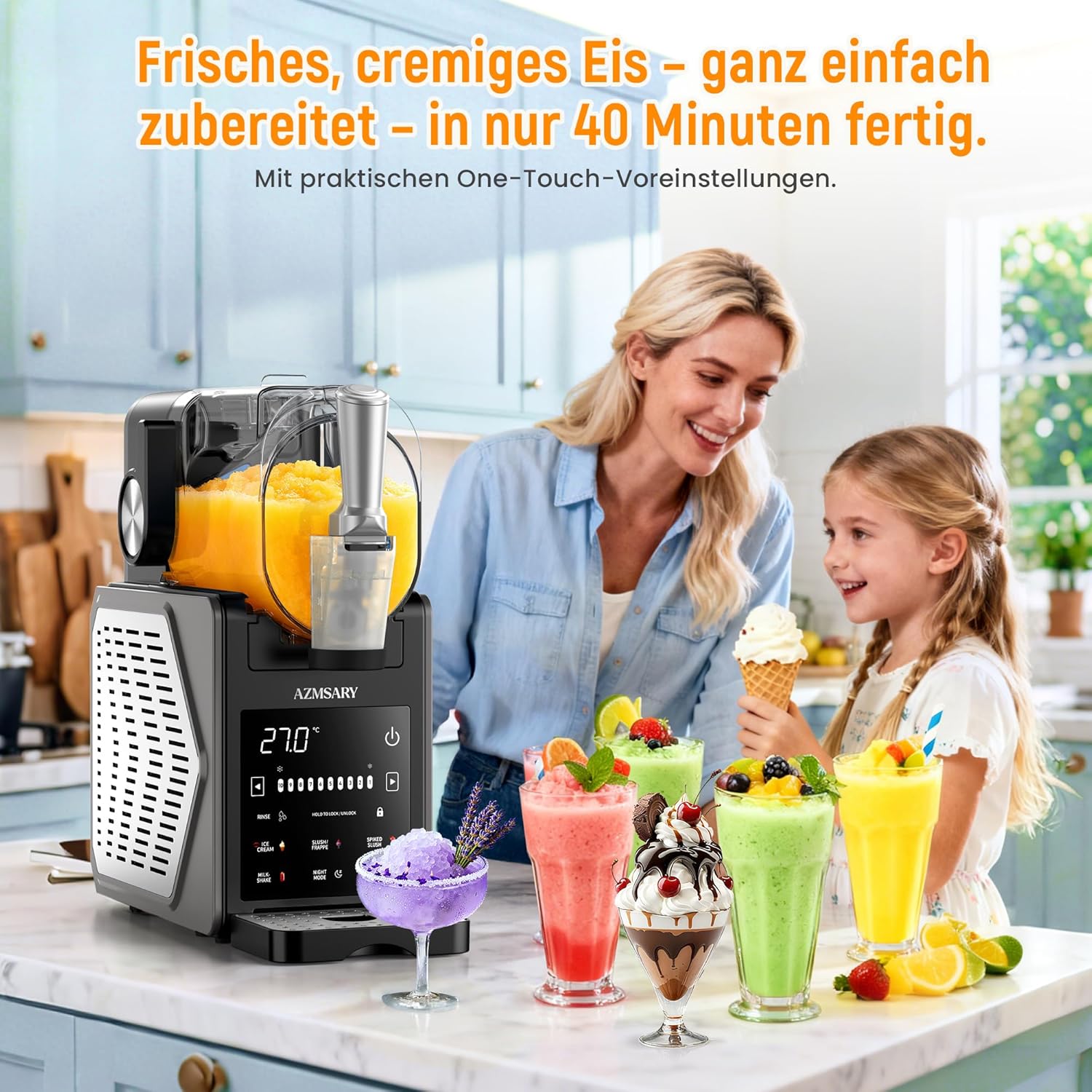 Machine à granita – 2,5 L slushie pour la maison, avec écran LED, 6 programmes préréglés pour crème glacée, margaritas, frappés, milkshakes, nettoyage automatique, sans glace (Black)