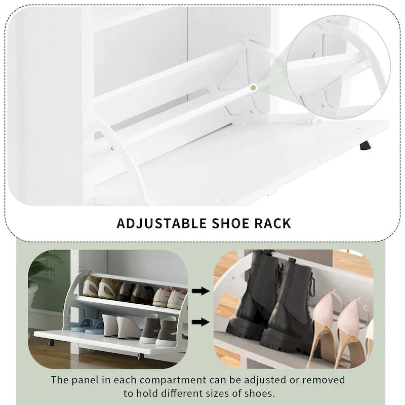 Entryway Organizer with 2 Drawers,Wood Grain Pattern Top Shoe Cabinet with Drawer, Free Standing Shoe Rack with Adjustable Panel
