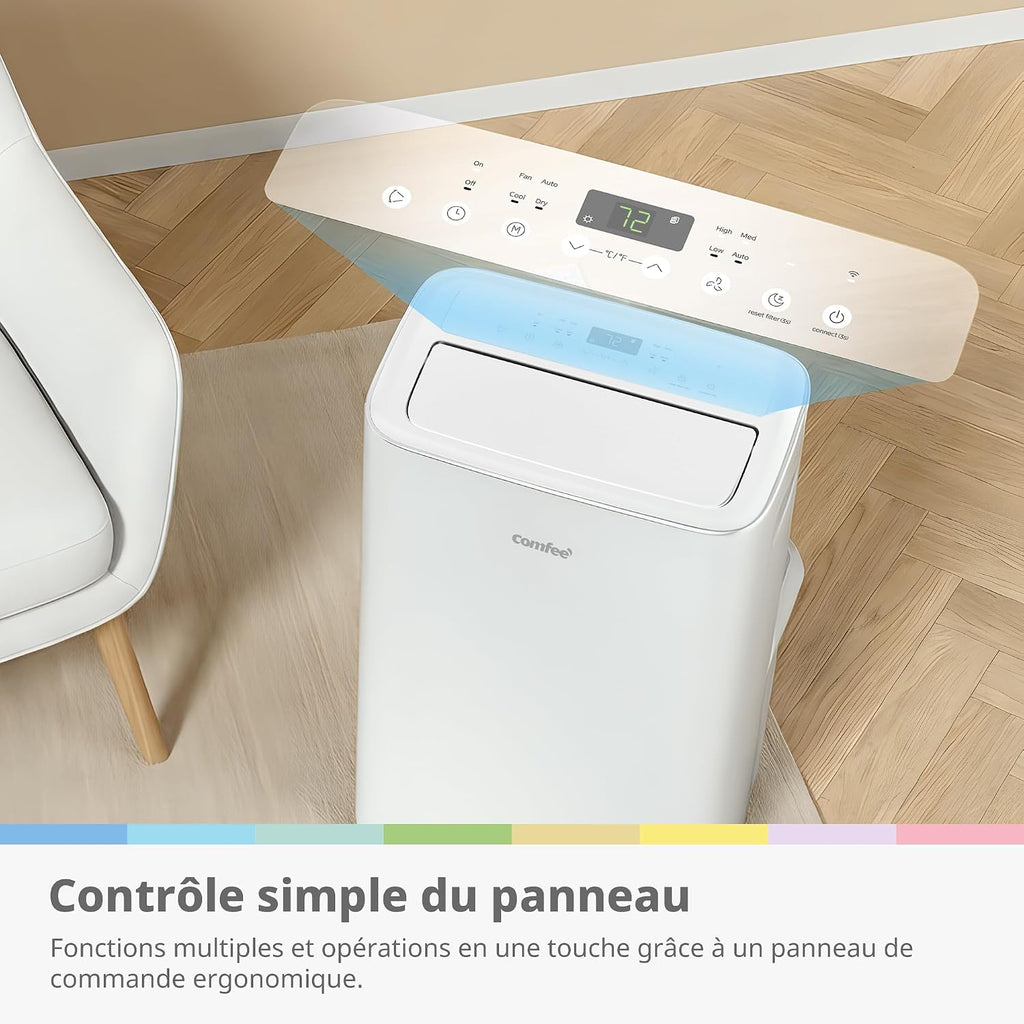 COMFEE Climatiseur Mobile 4-EN-1, Capacité de 12000 BTU/heure, Refroidissement, Ventilation, Chauffage, Déshumidification