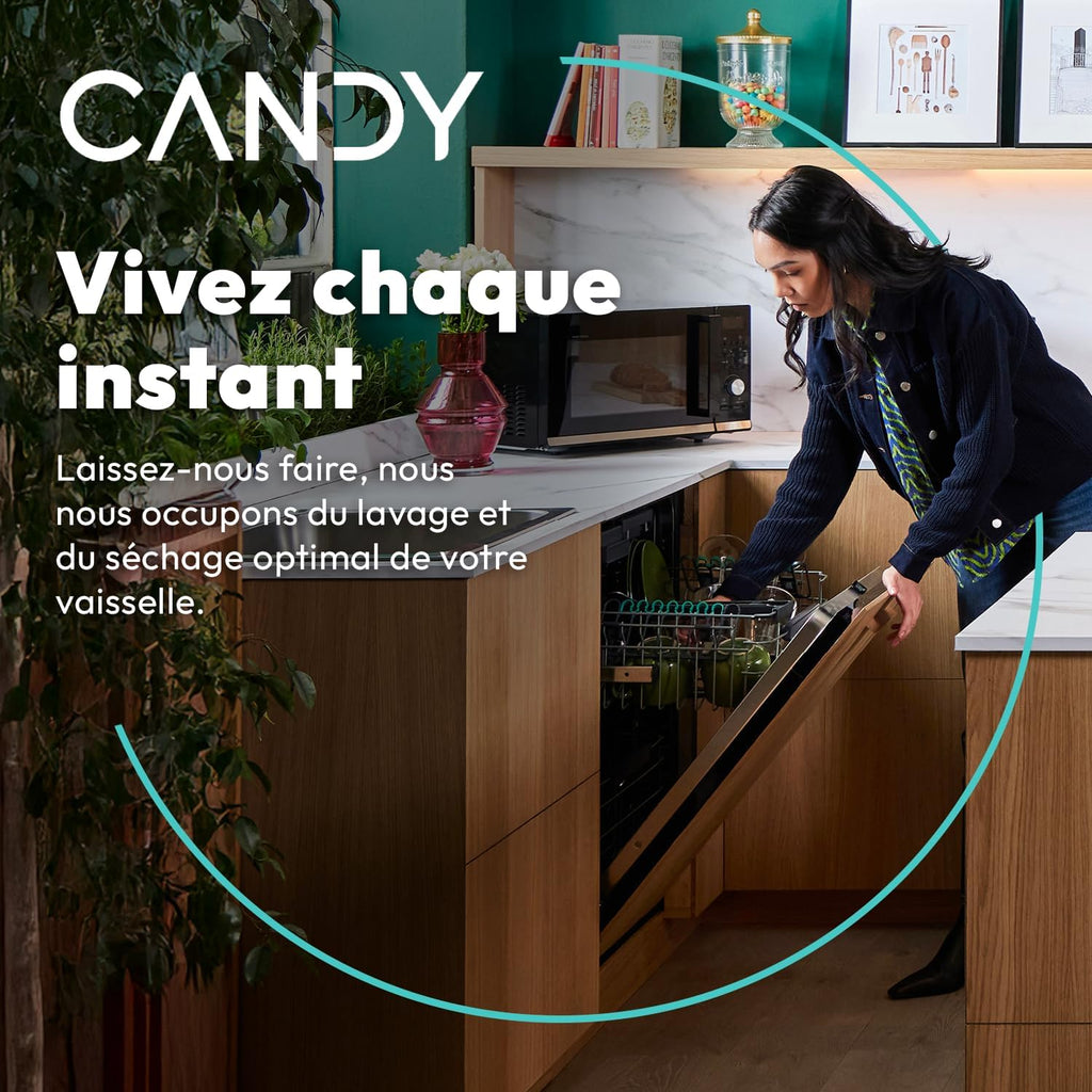 CANDY - Lave-Vaisselle - Pose Libre - 15 Couverts - Classe Énergétique C - Maxi Cuve, Wash & Dry 35 min, Ouverture Automatique, Contrôle à Distance - Noir - 60 x 85 x 60 cm - Modèle CF 5C6F0B