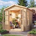 TIMBELA M351FB Cabane en Bois avec Plancher et Bardeaux Bitumineux Rouges, L233xP222xH233 cm – Abri Multifonctionnel, Bureau, Atelier, Studio Jardin