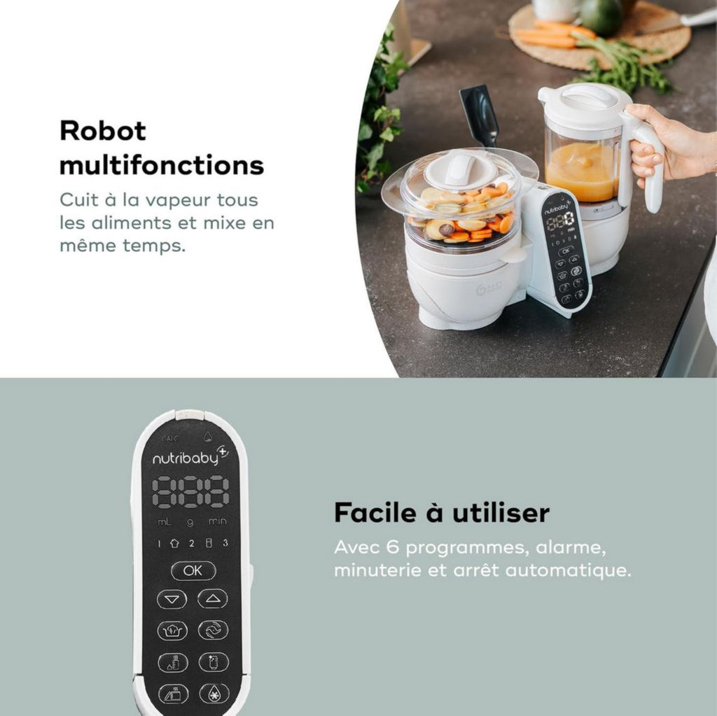 Babymoov Nutribaby(+), Robot cuiseur multifonction 6 en 1 pour bébé, cuiseur vapeur, grande capacité 2,2 L, petits pots maison, idéal pour diversifier les repas, vert opale