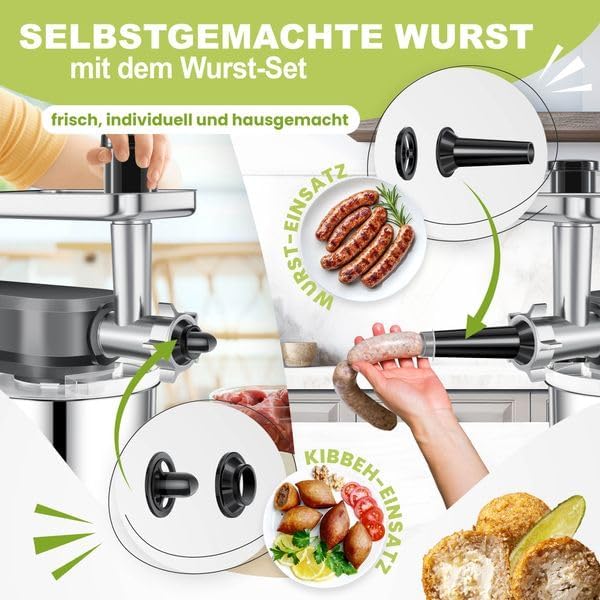 KESSER Robot de cuisine universel 3 en 1 K-KM 3000 avec hachoir à viande, pétrisseur, mélangeur multifonction, bol de 5,5 l avec 3 outils mélangeurs, presse-agrumes 1,5 l, kit d'accessoires, pâtes et