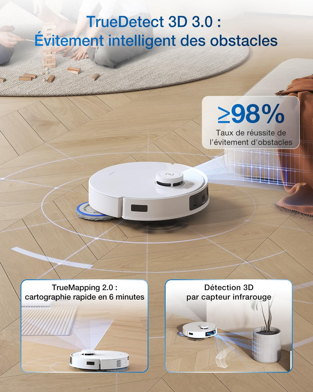 ECOVACS DEEBOT T30C Pro Omni GEN 2 Robot Aspirateur Laveur avec Station Omni,15400Pa Aspiration, Brosse ZeroTangle 2.0, Nettoyage TruEdge, Auto-Vidange,Séchage 45°C, 200min Autonomie, Assistant YIKO