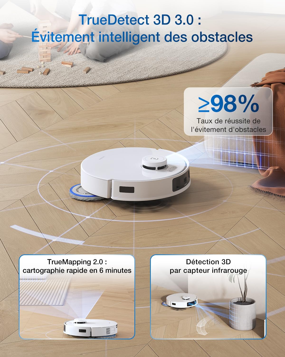 ECOVACS DEEBOT T30C Pro Omni GEN 2 Robot Aspirateur Laveur avec Station Omni,15400Pa Aspiration, Brosse ZeroTangle 2.0, Nettoyage TruEdge, Auto-Vidange,Séchage 45°C, 200min Autonomie, Assistant YIKO