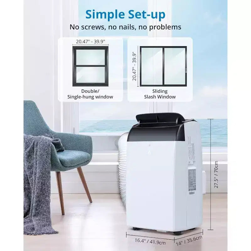14000 BTU Portable Air Conditioner 3-In-1 AC Unit for Rooms Up to 750 Sq Ft with Dehumidifier