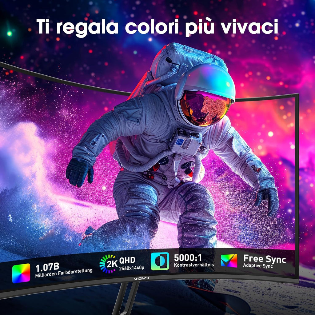 Amzfast Écran PC Gaming 27 Pouces Incurvé, 2K QHD(2560 x 1440), 240Hz Moniteur, 1Ms MPRT, 1500R, sRGB 120 pour cent, Adaptive Sync, Low Blue Light,VESA 100 * 100, HDMI 2.0 * 2/DP 1.4 * 2, AMZG27C1Q Pro