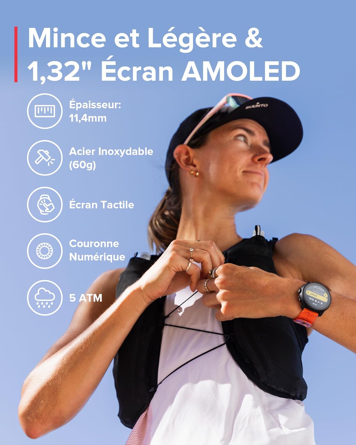 SUUNTO Race S Montre Sport Femme Homme, Tracker d'Activités GPS Running, Bi-Band GNSS, Carte Hors Ligne, Écran Tactile AMOLED, Smartwatch Cardiofréquencemètre Podomètre Altimètre, 13 Jours d'Autonomie