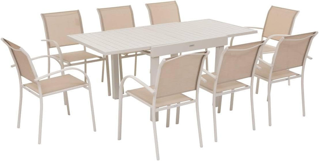 Hespéride - Table de Jardin Extensible Piazza Argile - 8 Places - Aluminium Traité Epoxy Antirouille - Meuble d'Extérieur à Rallonge Coulissante