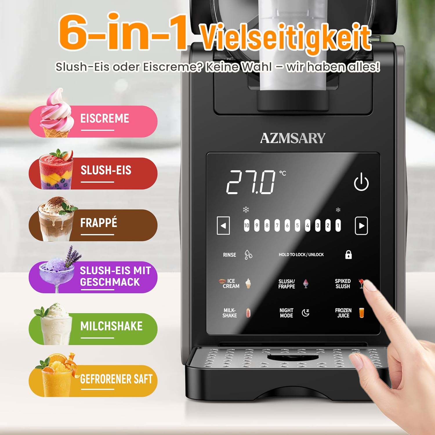 Machine à granita – 2,5 L slushie pour la maison, avec écran LED, 6 programmes préréglés pour crème glacée, margaritas, frappés, milkshakes, nettoyage automatique, sans glace (Black)