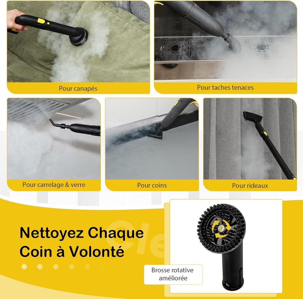 GOPLUS Nettoyeur Vapeur, 13 Accessoires, Pression 5 Bar Puissance 2000W avec Réservoir d'Eau 1,8L, Balai Vapeur pour Tapis, Fenêtre, Verre et Rideau