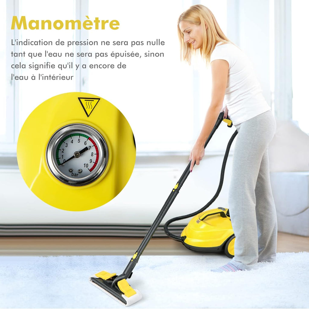 GOPLUS Nettoyeur Vapeur, 13 Accessoires, Pression 5 Bar Puissance 2000W avec Réservoir d'Eau 1,8L, Balai Vapeur pour Tapis, Fenêtre, Verre et Rideau
