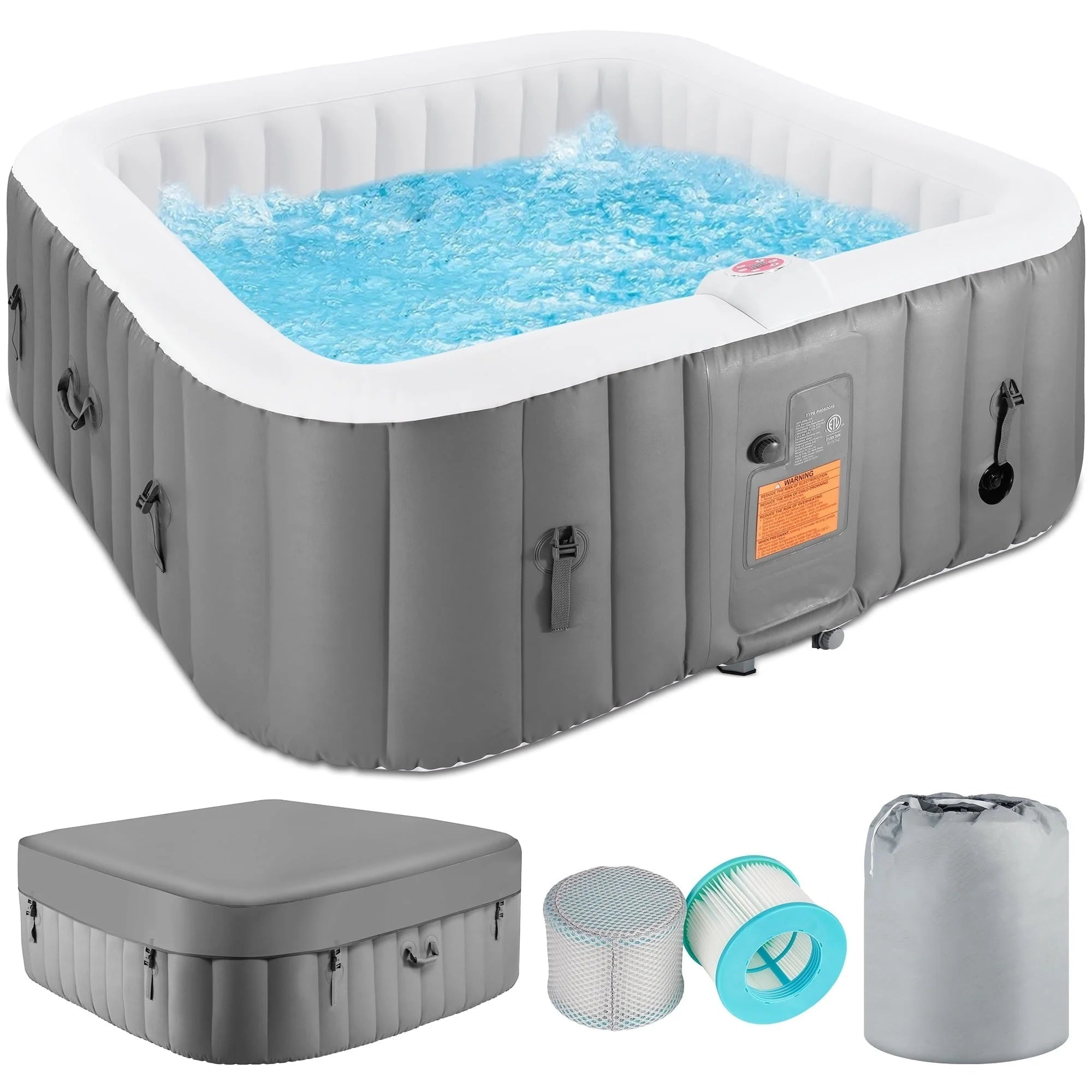 4-6 Person Outdoor Inflatable Hot Tub Spa with Control Panel & 130 Jets, Insulated Tub Cover & Floor Protector - 75��W