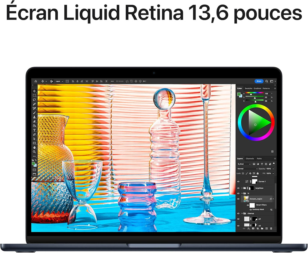 Apple MacBook Air Portable avec Puce M2 : écran Liquid Retina de 13,6 Pouces, 16 Go de RAM, 256 Go de Stockage SSD, Clavier rétroéclairé, caméra FaceTime HD 1080p ; Minuit