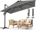 vounot® Parasol Déporté Carré 3x3M avec 8 Baleines Parasol de Jardin Extérieur Rotation 360° Inclinable 6 Positions Toile Polyester Anti UV et Imperméable avec Housse Gris Foncé