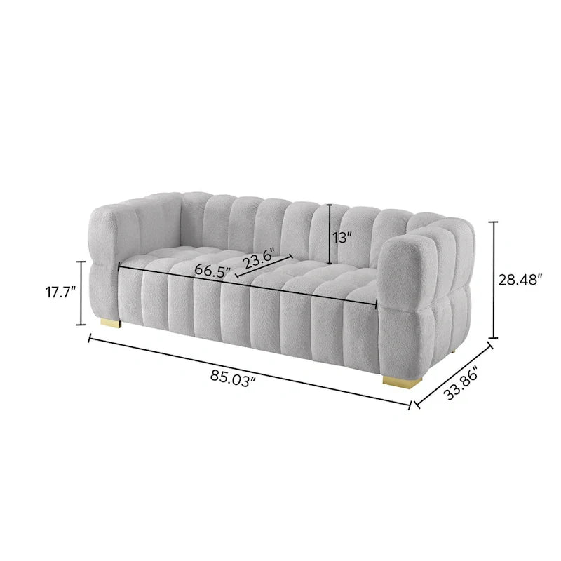 85" Modern Waffle Fabric Couch, Leisure Comfortable Sofa