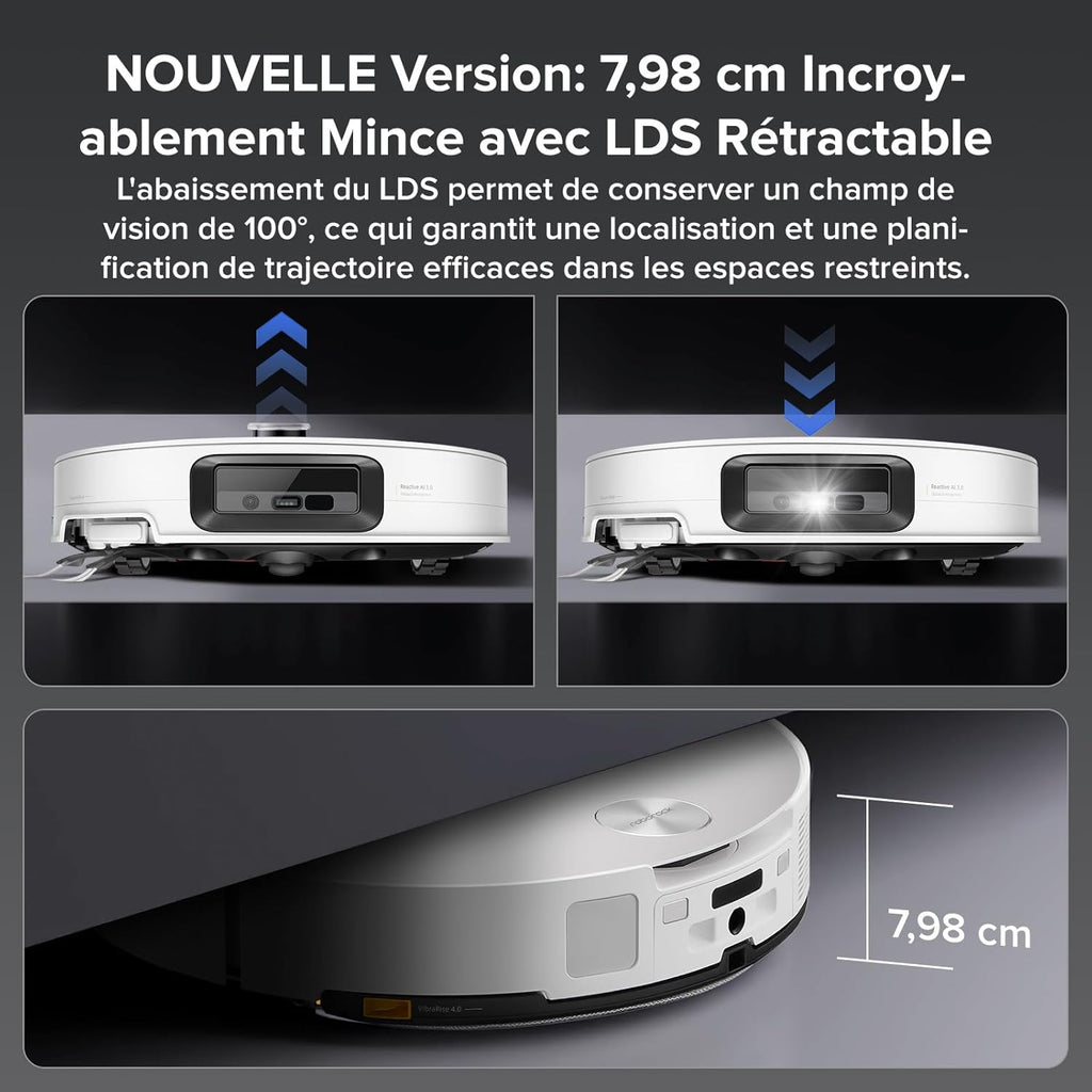 roborock Saros 10 Aspirateur Robot 22000 Pa, Système VibraRise 4.0, Évitement d'obstacles Reactive Al 3.0, Châssis AdaptiLift, Anti-Enchevétrements, Station Tout-en-un (Mise à Niveau du S8 MaxV Ultra)