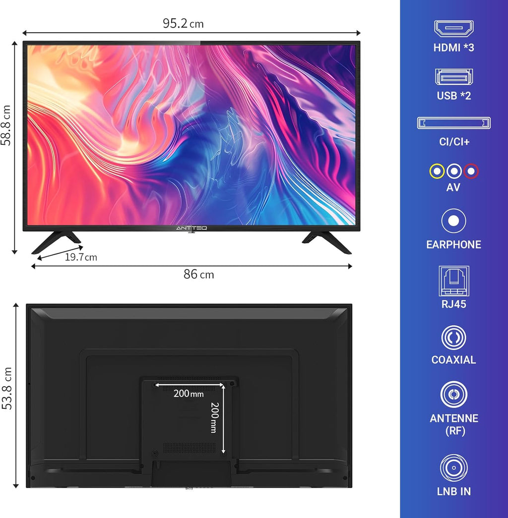 AG42F3 Smart TV 42 Pouces(106cm), Andriod TV LED FHD,Dolby Audio,Google Assistance,Bluetooth Triple Tuner(DVB-C/S2/-T2),Google Play Store((DAZN/Disney+/Netflix/Prime Video/Youtube),WiFi