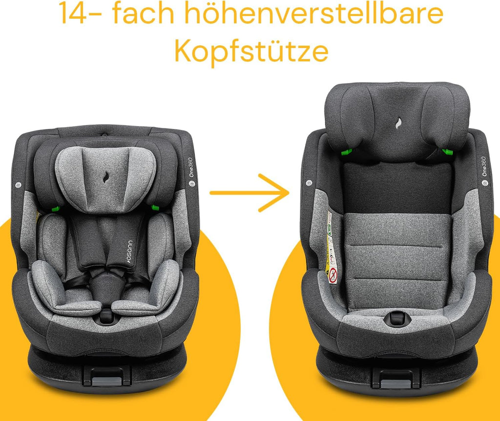 OSANN - Siège auto bébé/enfant One360 Rotatif 360° Isofix - 40-150 cm - 0 à 12 ans - Groupe 1/2/3 - Gris, Hauteurs 14 positions, Dos/Face à la route, Supports magnétiques pour sangles d'épaules