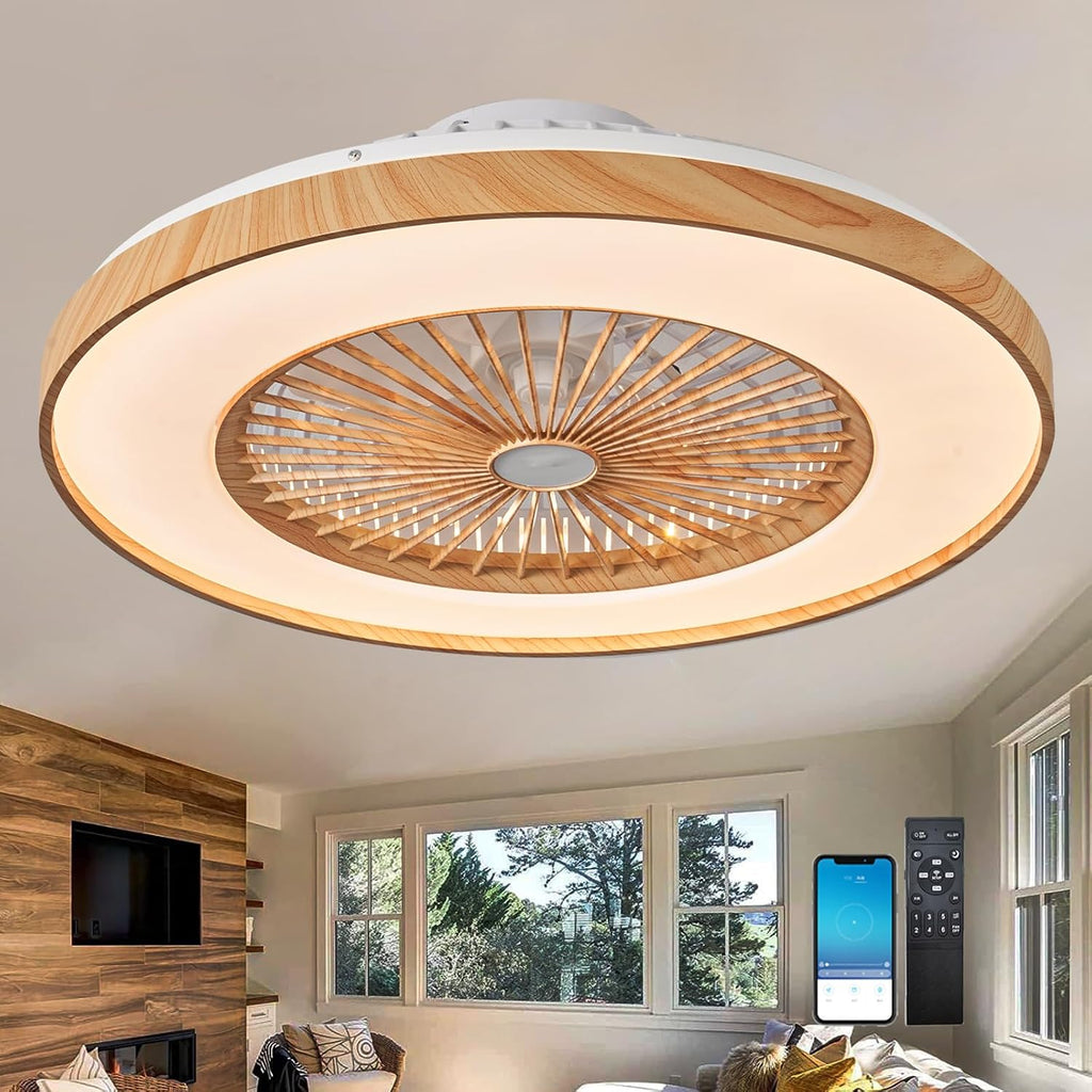 Silencieux Ventilateur De Plafond Avec Lumière Et Télécommande 50/60cm LED Grand Luminaire Ventilateur Plafond 96 Watt 9600 Lumen Dimmable Reversible DC Motor Pour Chambre Salon-50cm
