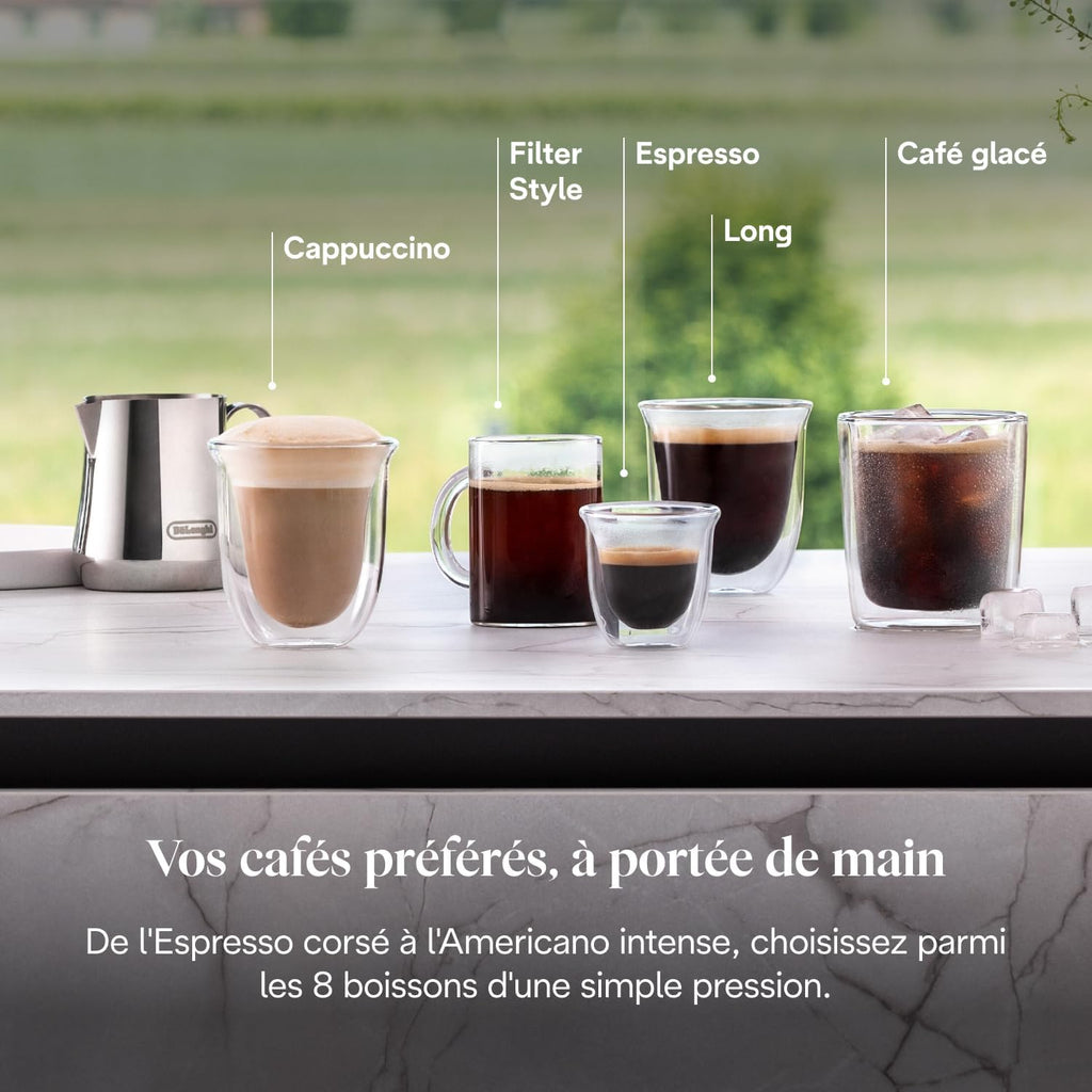 De’Longhi Rivelia - Perfetto Machine à Café Automatique, Mousseur à Lait Classique, 8 Boissons Enregistrées, Écran Tactile Couleur, Réservoir à Grains de Café Interchangeables, Noir (EXAM440.35.BG)