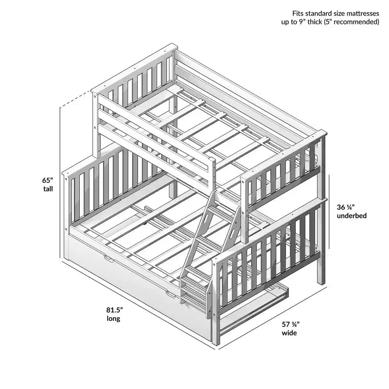 Max & Lily Solid Wood Bunk Bed, Twin over Full with Storage Trundle and Ladder for Kids
