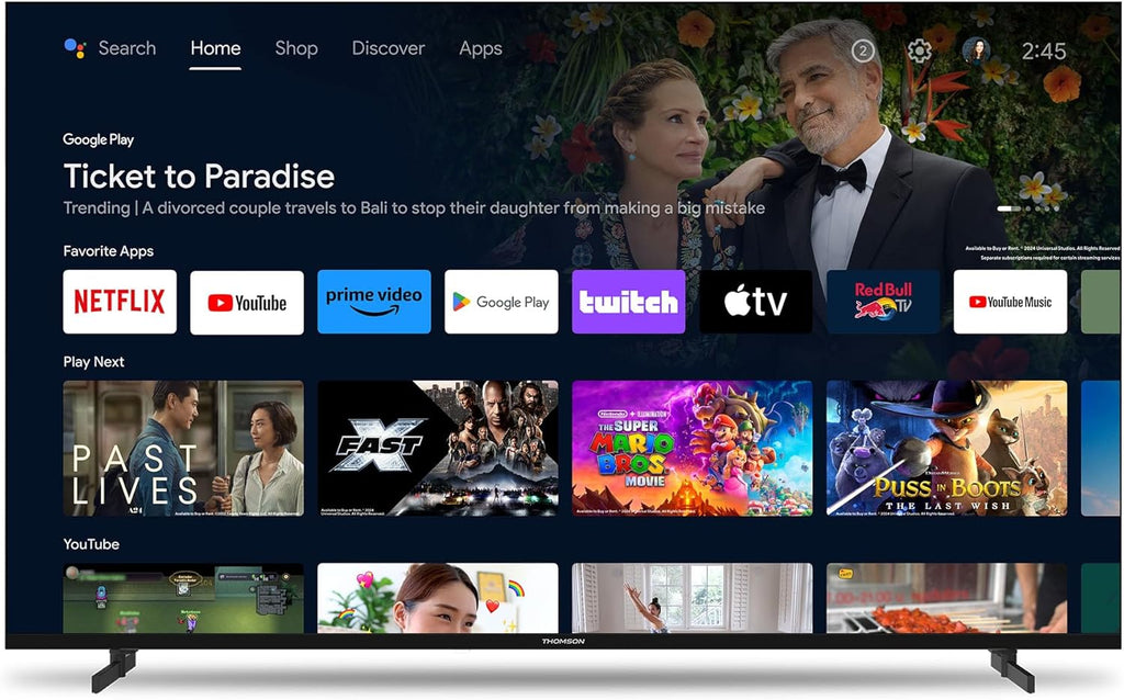 THOMSON 55 Pouces (139 cm) 4K Ultra HD Smart Android TV, Google Assistant, Wi-FI, Dolby Digital, Bluetooth, Triple-Tuner (Câble/Satellite/Antenne), HDMI, CI+, A+ Panneau – 55UA5S13 [Classe énergétique E]