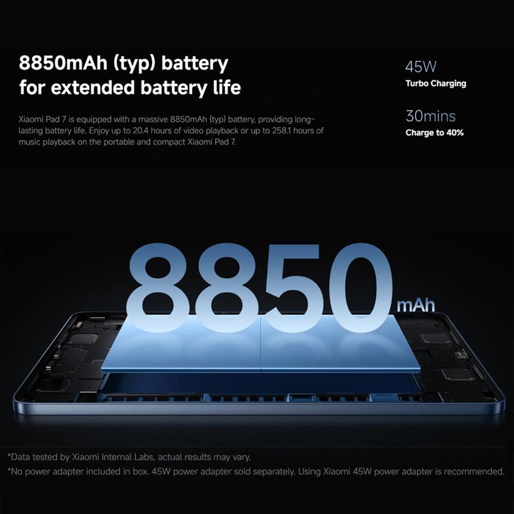 Xiaomi Pad 7 8 Go RAM, 128 Go ROM 4 haut-parleurs, WiFi, batterie de 8850 mAh, Snapdragon 7+ Gen 3, bleu, sans chargeur