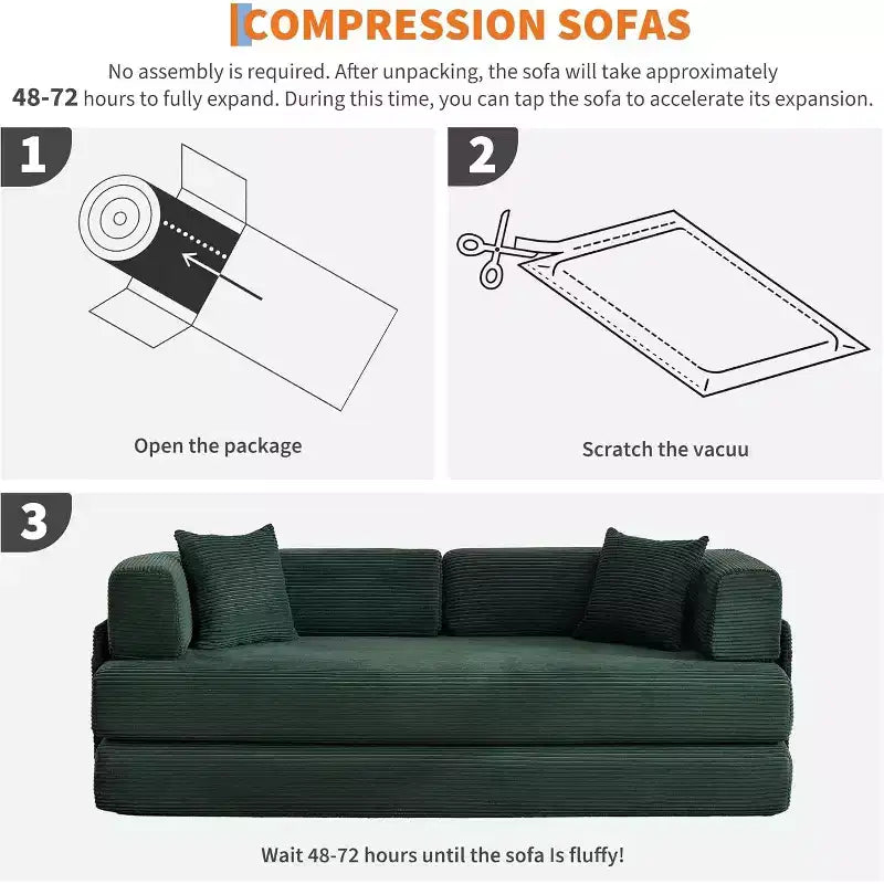 5-in-1 Convertible Sofa Bed, 78.8 Modular Corduroy Sleeper with Sturdy Frame, Multi-Functional Futon for Small Space, Living Room & Guest Room