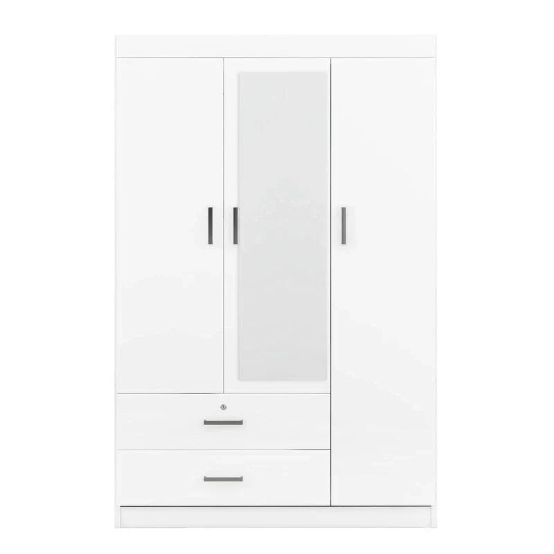 3-Door Mirror Wardrobe with Shelves and 2 Drawers