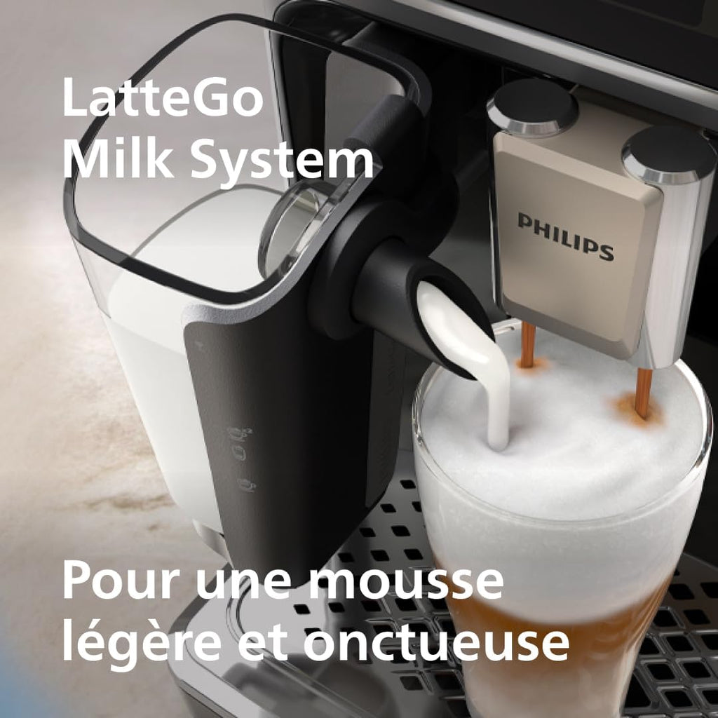 Philips Expresso broyeur Série 5500 – 20 Boissons Chaudes et Glacées, Carafe LatteGo facile à nettoyer, SilentBrew, QuickStart, Machine à café à grain Noir/Argent (EP5544/50)