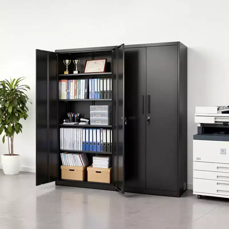 VEVOR Metal Storage Cabinet, 68.9 in Lockable Steel Garage Cabinet with 4 Adjustable Shelves, 2 Magnetic Doors, 2 Keys, 5 Tiers Tool Storage, Black