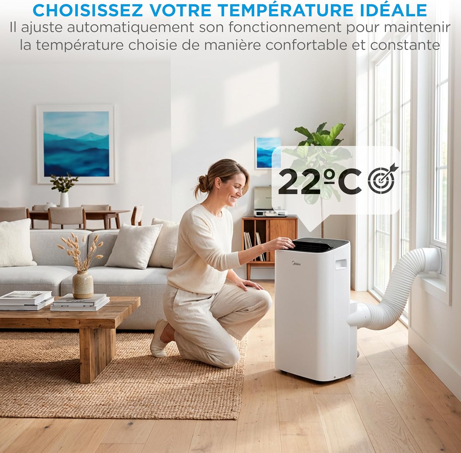 MIDEA Climatiseur Mobile Silencieux 9000 BTU avec Évacuation | 4 en 1: Climatisation, Ventilation, Déshumidification, Sleep | Clim Portable avec Contrôle App & Télécommande | Kit de Fenêtre Inclus