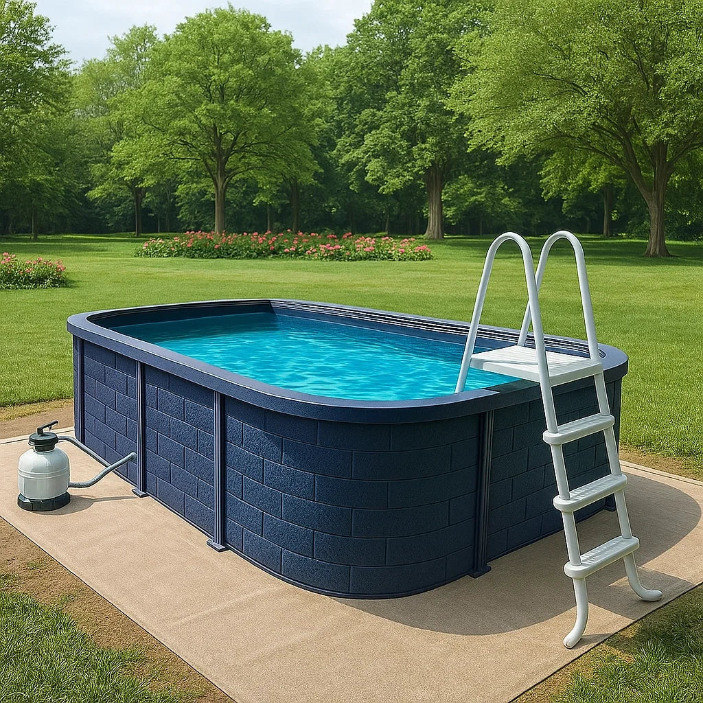 Piscine hors-sol ovale en acier avec échelle