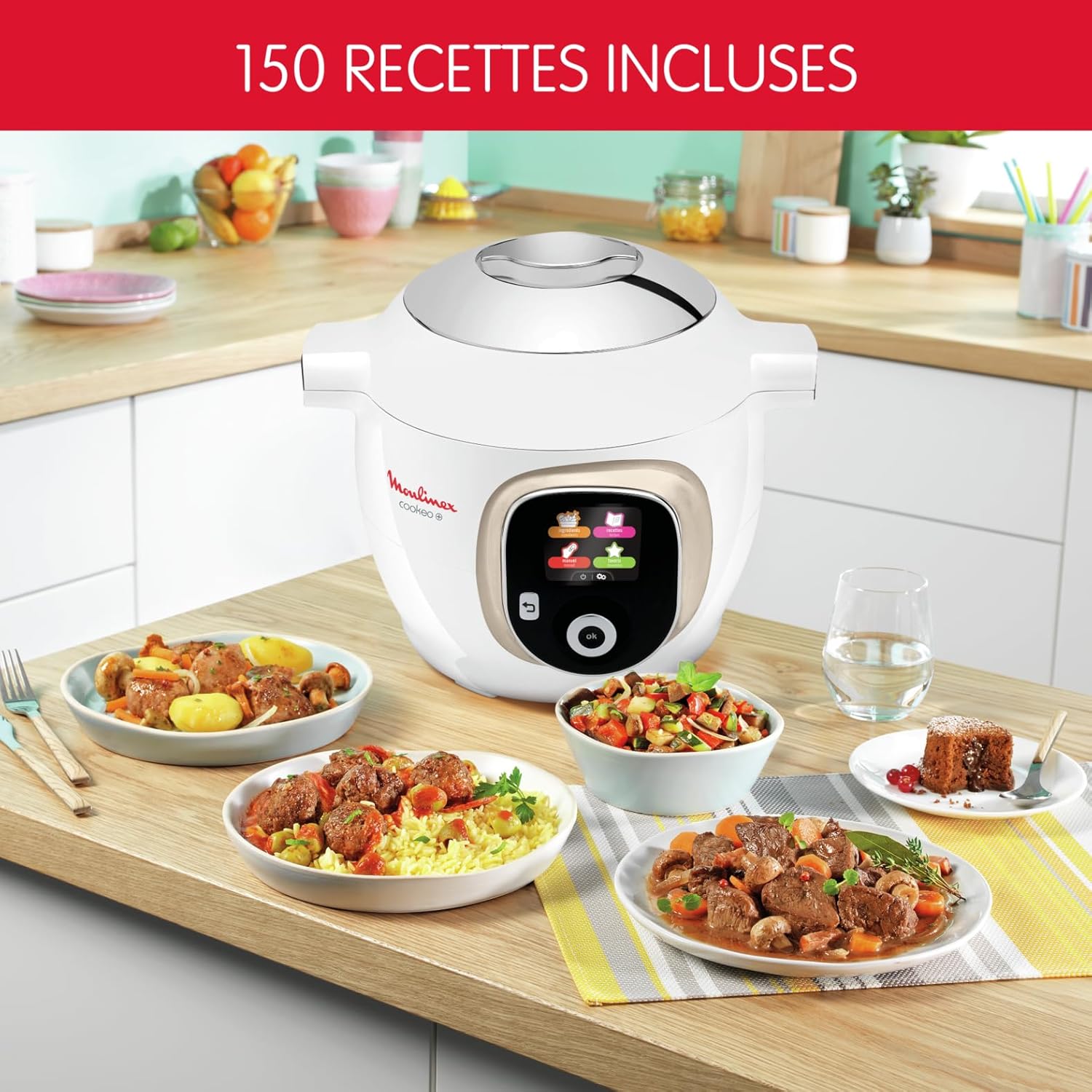 Moulinex Cookeo Multicuiseur intelligent,Capacité 6 L,Haute pression,Ecran intuitif,Guide de cuisson pas à pas+Moulinex Extra Crisp Couvercle Cookeo,Recettes croustillantes,4 programmes automatiques