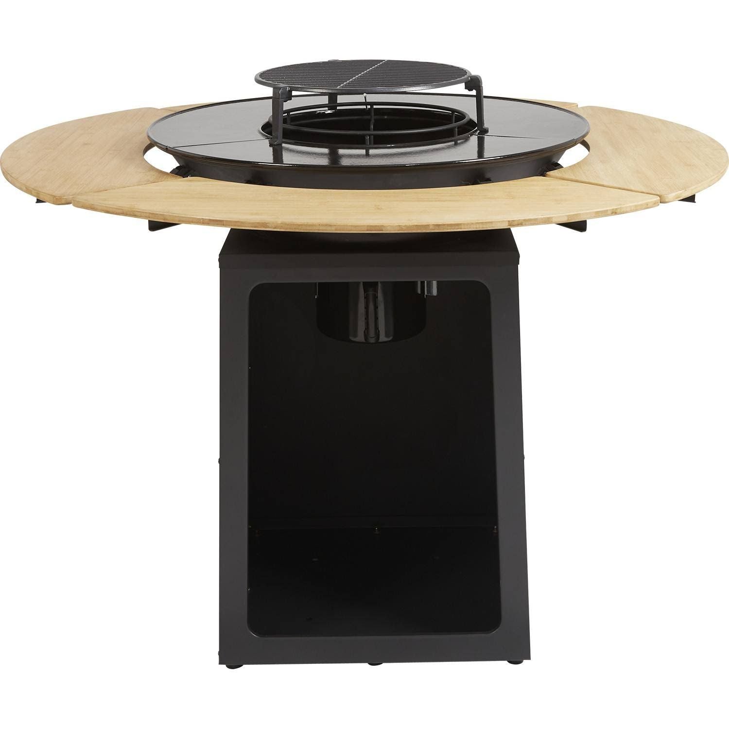 Brasero 1 Foyer avec Table en bambou acier Noir Hyba(Noir/Bois)