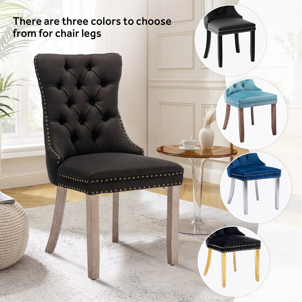 Upholstered Tufted Velvet Dining Chair with Solid Wood Legs Set of 6