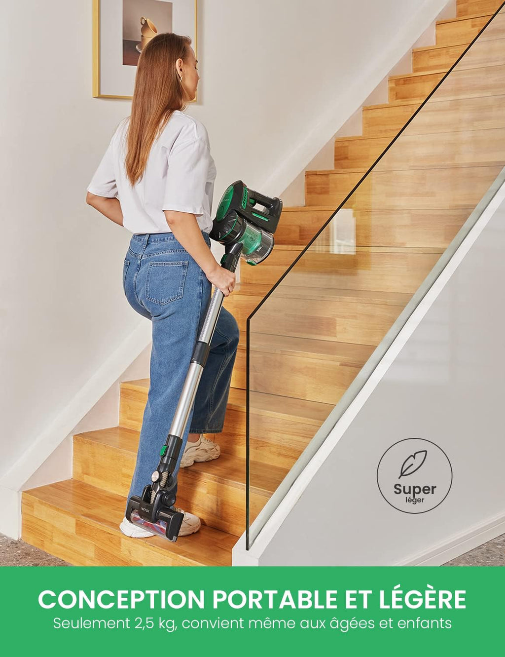 Vactidy Aspirateur sans fil, aspirateur sans fil avec batterie amovible, puissance d'aspiration 20 KPa pour sols en bois dur, jusqu'à 30 minutes d'autonomie