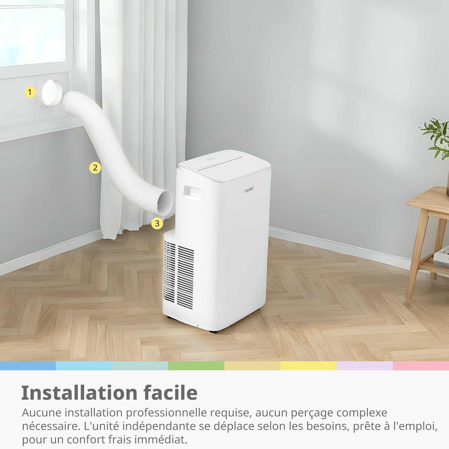 COMFEE Climatiseur Mobile 4-EN-1, Capacité de 12000 BTU/heure, Refroidissement, Ventilation, Chauffage, Déshumidification